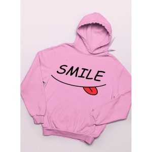 Cute Smile Printed Pullover Pink Hoodie