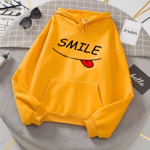 Cute Smile Printed Pullover Yellow Hoodie