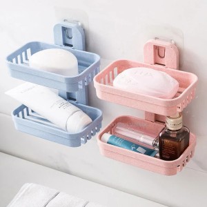 Discount Offer Wall Mounted Double Layer Soap Dish Punch-Free Drawer Draining Holder Bathroom Organizer Rack Shelves