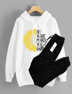 Do What Make You Happy with Sunflower Printed Tracksuit With White Hoodie and Trouser For Women
