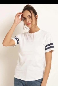 Double Stripes  Half Sleeve Round Neck T-Shirt For Women