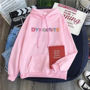 Dynamite Printed Pullover Pink Hoodie For Women