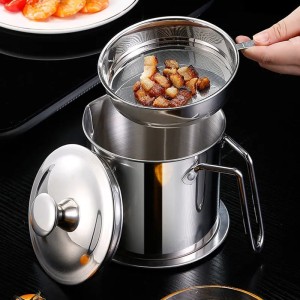 Easy Kitchen Oil Filter Pot Oil Strainer Pot Stainless Steel Grease Strainer Oil Storage Pot Oil Container Stainless Steel Oiler Tank Container Grease