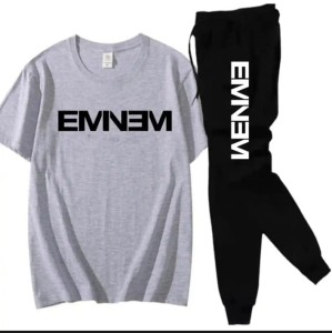EMNEM printed Grey t shirt & Black trouser Tracksuit