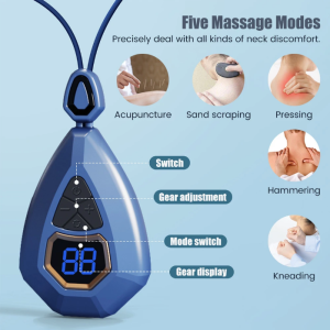EMS Electric Cervical Massager Smart Neck Massage- Apparatus Low Frequency Pulse Relaxing 5 Modes Heating Pain Relief Myostimulator Pendant Cervical S