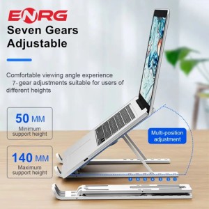 ENRG Portable Aluminum Foldable Laptop Metal Stand Hinge Adjustable Height Folding Holder Solid With Anti Slip Rubber Grips Silver