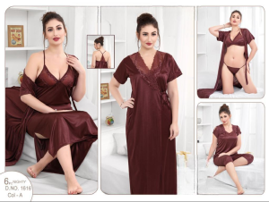 Exquisite Bridal Nighty Set 6-Piece Collection- Imported Elegance (Brown)