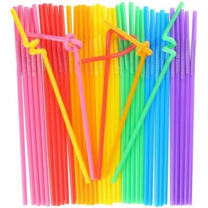 Flexible Colorful Drinking Straws Pack OF 100 - Plastic Straws - Multi Color