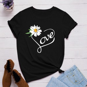 Floral Letter Print Top T-shirts for Women's