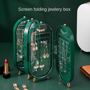 Foldable Jewellery Organizer with Mirror Ear Rings & Necklace_Hanging Holder Jewelry Box Vanity Hanger Stand