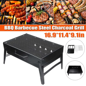 Folding Portable Outdoor Barbeque Charcoal Bbq Grill Oven Black Carbon Steel