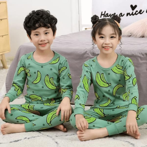 Grey Banana Print Full Sleeves Night Suit for Kids - Cute and Comfortable Sleepwear