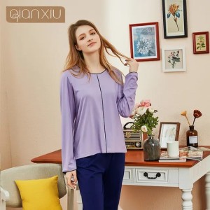 Purple Plain Full Sleeves Tshirt and Pajama Home Wear