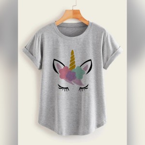 Grey T Shirt For Girls new and stylish design unicorn Printed Summer Collection Shirt Round Neck Half Sleeves