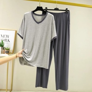 Grey V Neck T-Shirt with Contrast Pajama