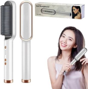 Hair Straightening Brush For Girls Electric Hair Straightener Curler Heating Styling Comb Straightening and Curling Hair 2 in 1 Styling Tool Three-min