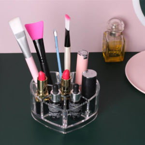 Heart Shape Cosmetic Makeup Organizer Transparent Acrylic Lipstick Holder Display Stand Nail Polish Eyebrow Pencil Storage