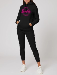 Come ON Barbie Let's Go Party Printed Tracksuit With Black Hoodie and Trouser For Women