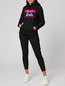 Hello My Name Is Barbie Printed Tracksuit With Black Hoodie and Trouser For Women