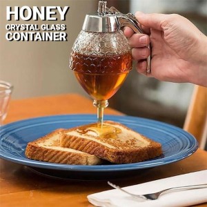 Honey Dispenser with Non Slip Support and Flip Top Lid, No Drip, Honey Jar Glass 8 Ounces for Easy Works, Great for Syrup, Sugar, Sauces, Condiments,