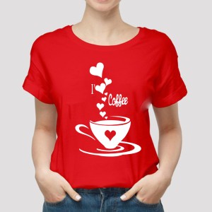 I Love Coffee Printed Red T Shirt for Womens & Girls Half Sleeves Export Quality