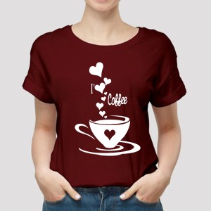 I Love Coffee Printed T Shirt for Womens & Girls Half Sleeves Export Quality