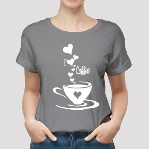 I love Coffee Printed Grey T Shirt for Womens & Girls Half Sleeves Export Quality