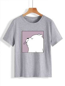 Ice Bear Printed Cotton Half-Sleeves O-Neck T-Shirt For Women