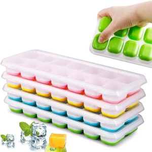 Ice Cube Trays Reusable Silicone Ice cube Mold Fruit Ice Maker with Removable Lids Kitchen Tools Freezer Summer Mould