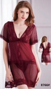 Imported Maroon 2 Pcs Bridal Nighty Premium Quality By Hk Outfits