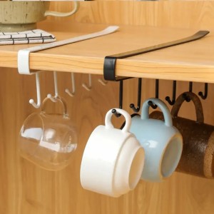 6 Hooks Metal Under Shelf Mug Cup Cupboard Kitchen Organizer Hanging Rack Bathroom Holder