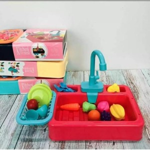 Kids Kitchen Toys Plastic Simulation Electric Dishwasher Sink Pretend Play With Electric Water Wash Basin Toy