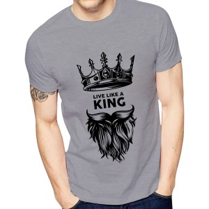 King style Amazing Summer Collection Smart Fit Trendy Live Like A KingPrinted O-Neck Half Sleeves Grey T Shirt For Men