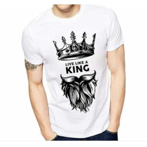 King style Amazing Summer Collection Smart Fit Trendy Live Like A KingPrinted O-Neck Half Sleeves White T Shirt For Men