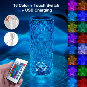 LED Touching Control Crystal Rechargeable Table Lamp 16 Colors Desk Lamp Atmosphere Light Decoration