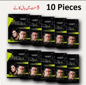 Lichen 10pc pack of 10 Black Fast instant Hair Dye Color Shampoo sachet Hair Colour Shampoo Sashe box