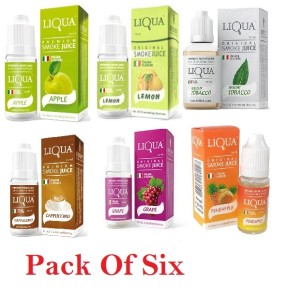 Liqua Flavor / Cloud E Liquid Juice Oil Vape Shisha Pen Refill Nicotine Option Pack of (6)