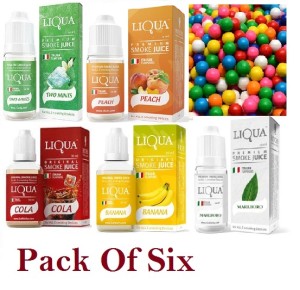 Liqua Flavor / Cloud E Liquid Juice Oil Vape Shisha Pen Refill Nicotine Option Pack of 6