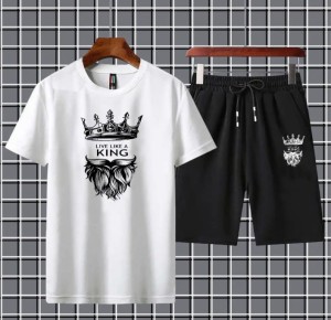 Live like a king Printed T-shirt And Shorts Summer Track Suit For Men -white