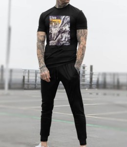 Live Music Printed Half Sleeves Cotton Jersey Summer  T-Shirt & Black Trouser Tracksuit
