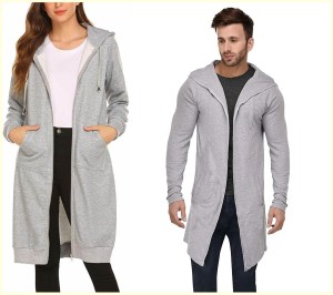 Pack of 1 Long Zip Hoodie Knee-Length Hood Drawstring Oversize Hoodie Zip Hooded Jacket Outwear with Hood for Men's/Women's.
