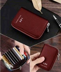 L&S New Genuine Men's Leather Card Holder Storage Bags Blocking Zipper Thin Pocket