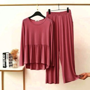 Maroon Frill Style Full Sleeves Home Wear