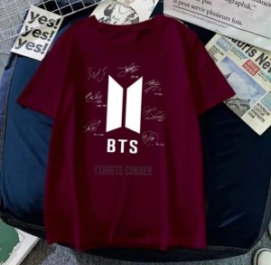 Maroon T Shirt for women n girls Trendy Summer collection in stylish New Signature Bts printed round neck half sleeves BTS Lovers T shirt