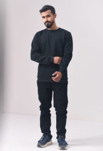 Men Simple Sweatshirts For Winter Black Color