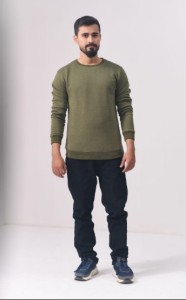 Men Simple Sweatshirts For Winter Olive Green Color