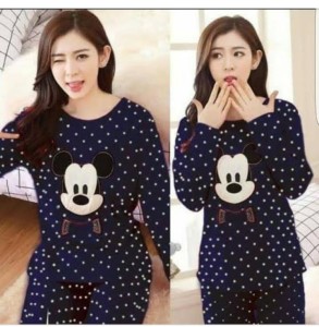 Mickey Dotted Printed Night Suit For Women
