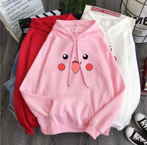 Pokemon Pichachu Printed Fleece Full Sleeves Pull Over Pink Hoodie For Women