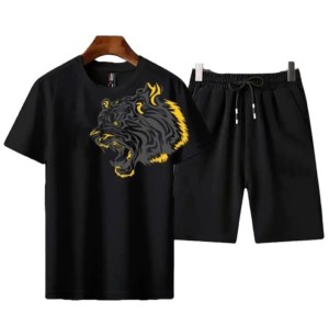 Milti Tiger Printed black Cotton Half Sleeves O Neck Short & Tshirt For Men & Boys