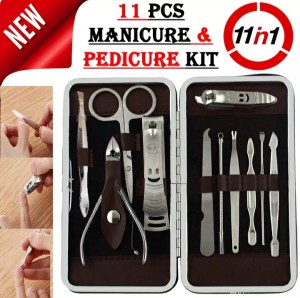 11Pc’s Manicure Nails Clippers Kit Case Stainless Steel Nail Cuticle Tool kits